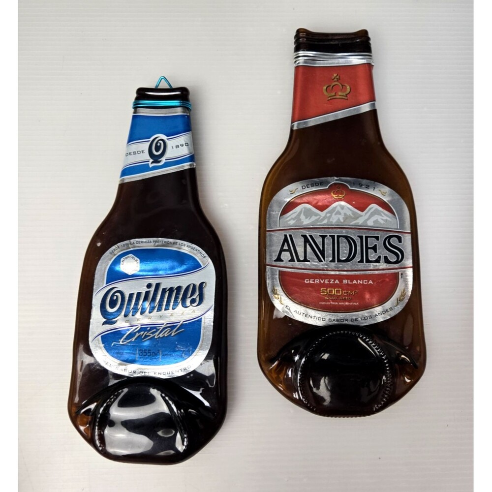 Vintage Quilmes & Andes Fused Beer Bottles Argentina Slumped Flat Cheese Trays